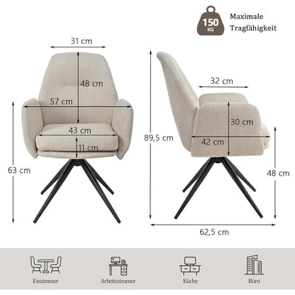 Drehbarer Esszimmerstuhl Set Beige – 6er Pack mit Armlehne