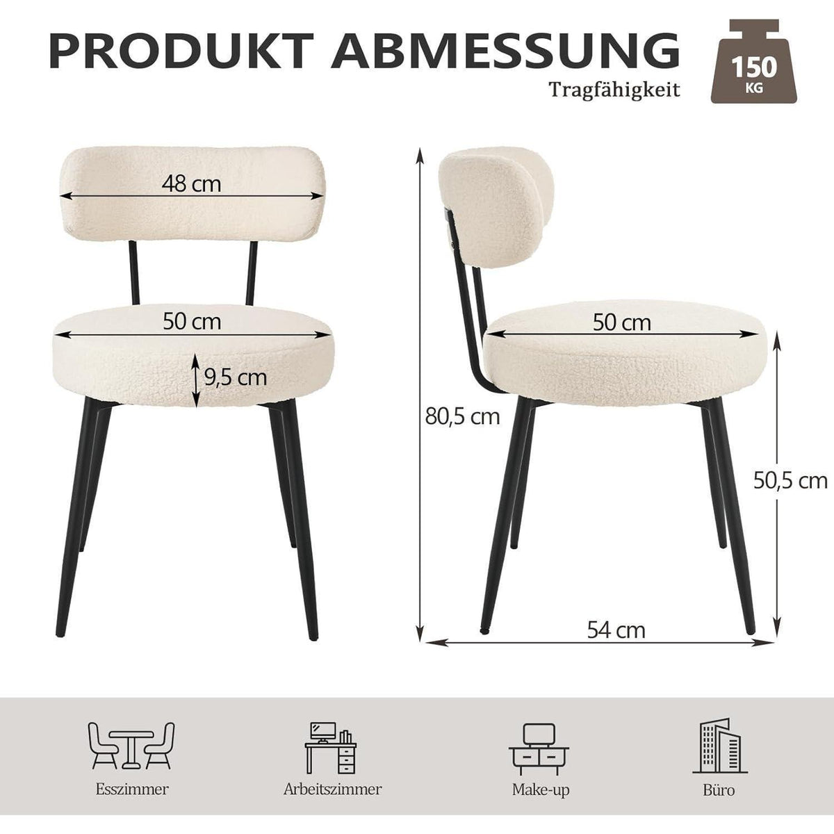 Esszimmerstühle 6er Set Bouclé Teddy Stoff Beige
