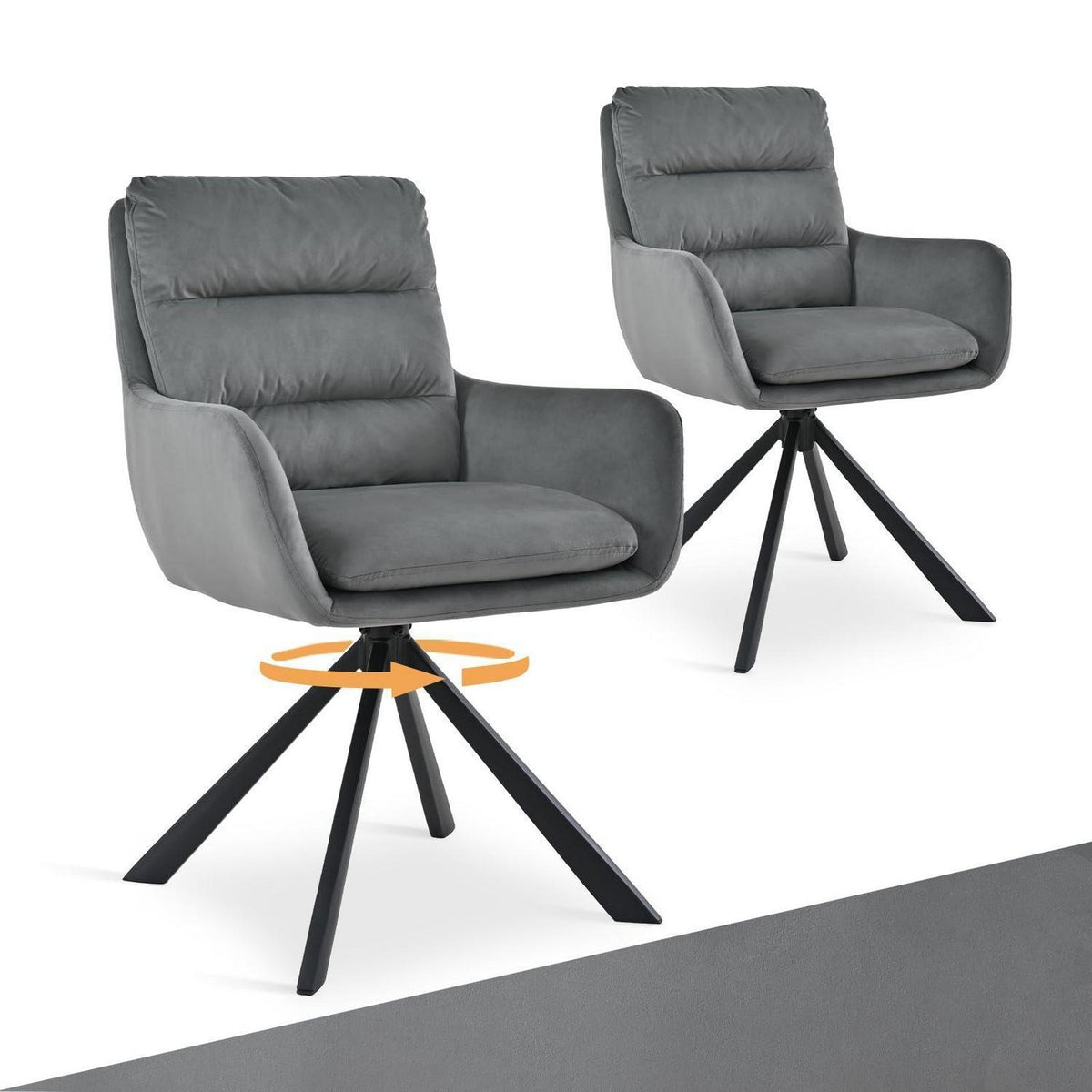 Drehbarer Esszimmerstuhl Set 2x – Hellgrau Samt, 360° Komfort