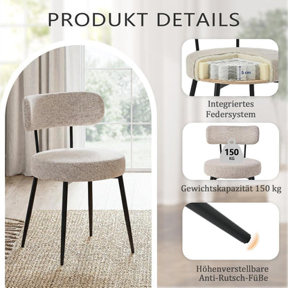 Esszimmerstühle 4er Set Bouclé Braun – Gepolsterte Küchenstühle