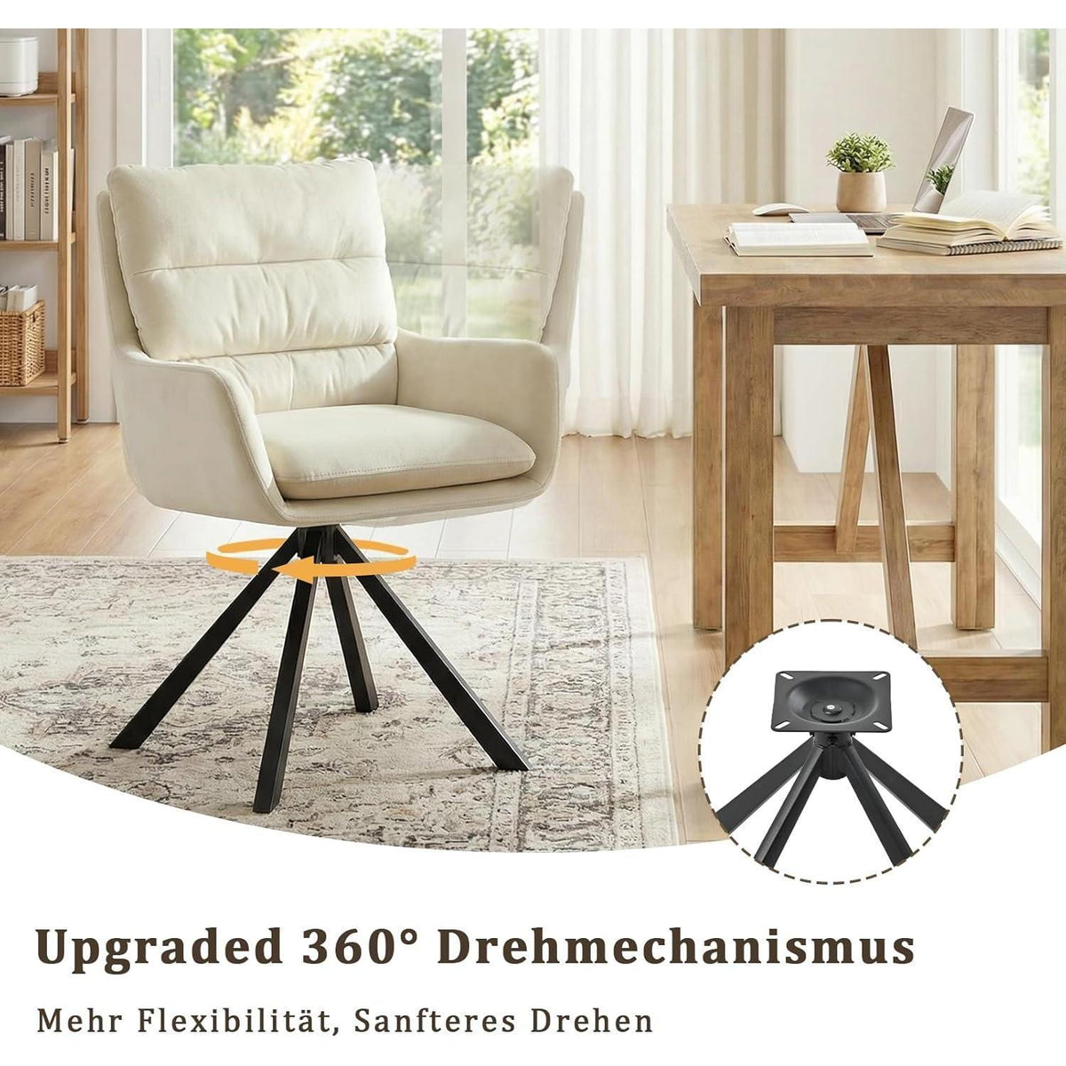Drehbarer Esszimmerstuhl Set 2er – Cremeweiß, Polster Komfort