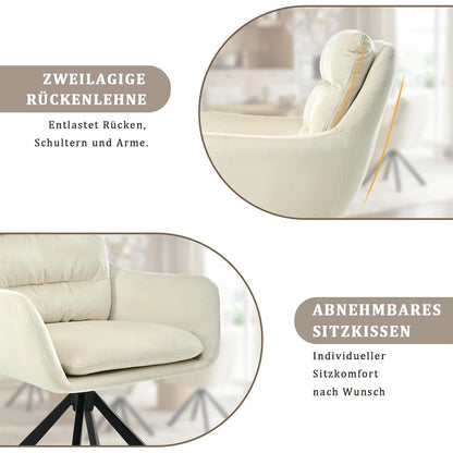 Drehbarer Esszimmerstuhl Set 2er – Cremeweiß, Polster Komfort
