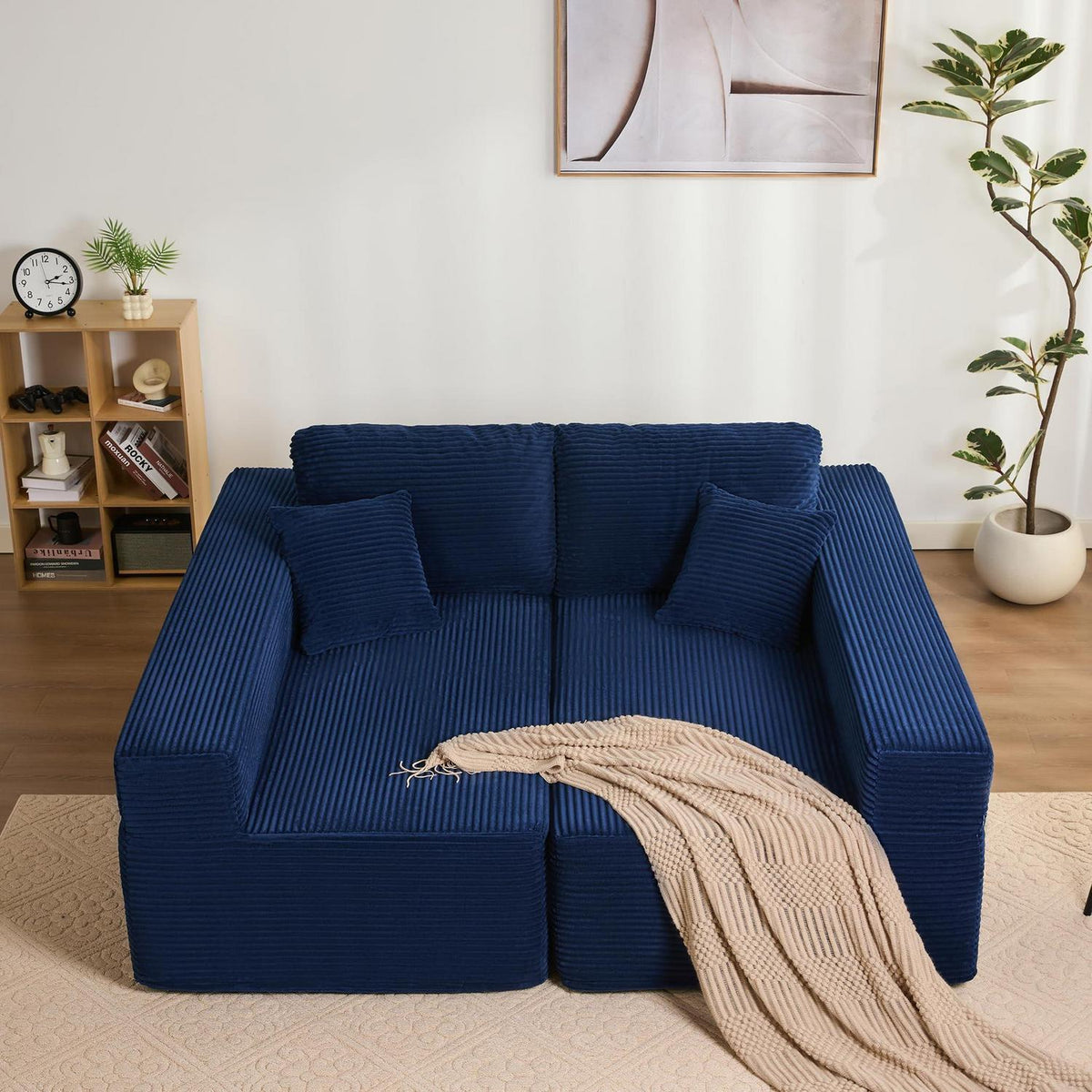 Modulares L-Ecksofa mit Schlaffunktion – Navyblau, Montagefrei