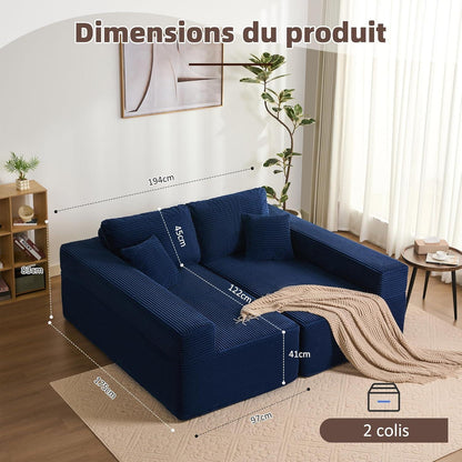 Modulares L-Ecksofa mit Schlaffunktion – Navyblau, Montagefrei