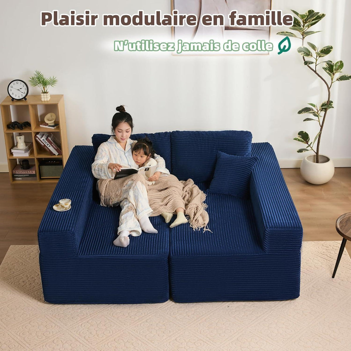 Modulares L-Ecksofa mit Schlaffunktion – Navyblau, Montagefrei