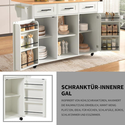 Küchenwagen mit Arbeitsplatte & Rollen – Weißer Servierwagen mit Stauraum