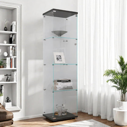 Glasvitrine Standvitrine Schwarz 4 Etagen 1 Tür