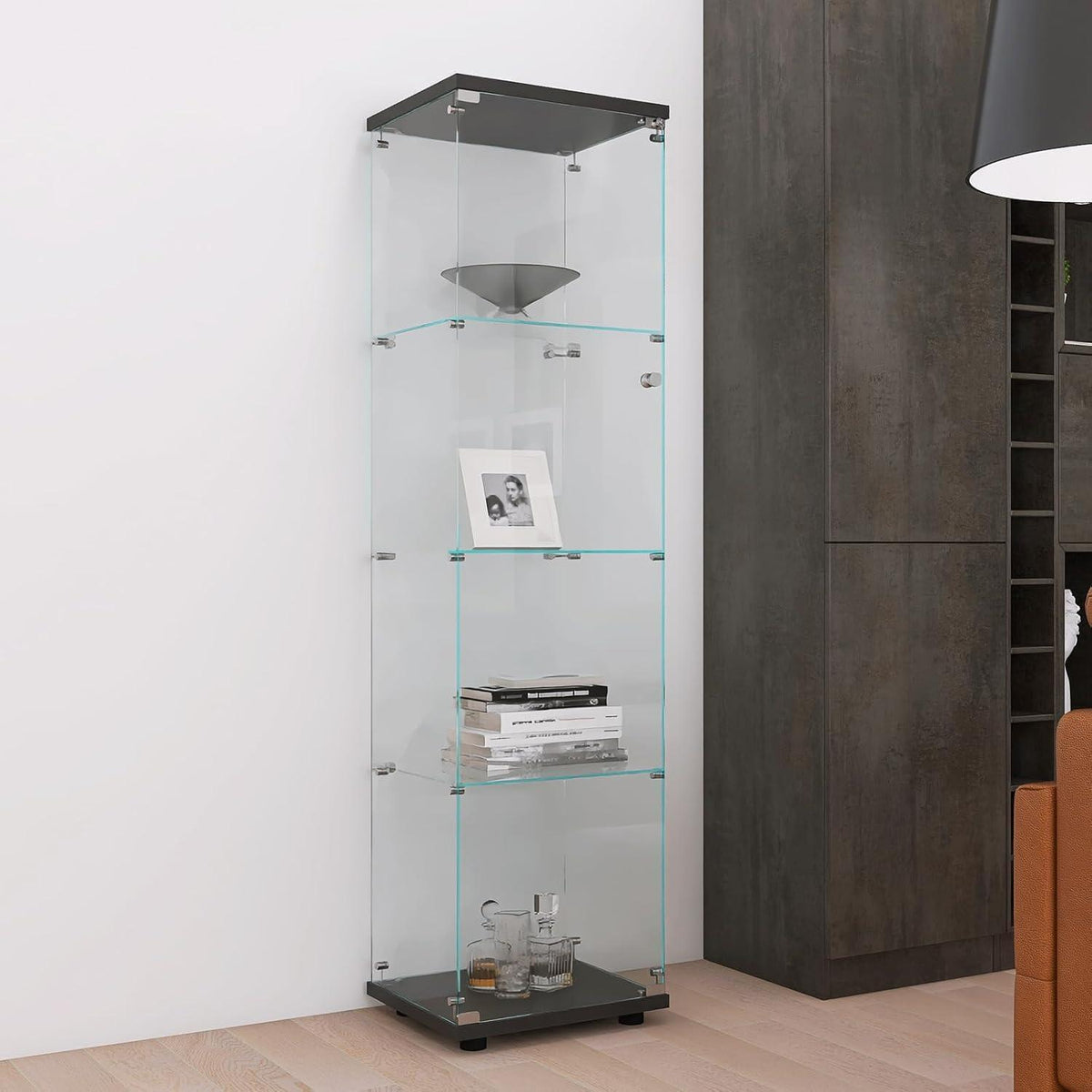 Glasvitrine Standvitrine Schwarz 4 Etagen 1 Tür