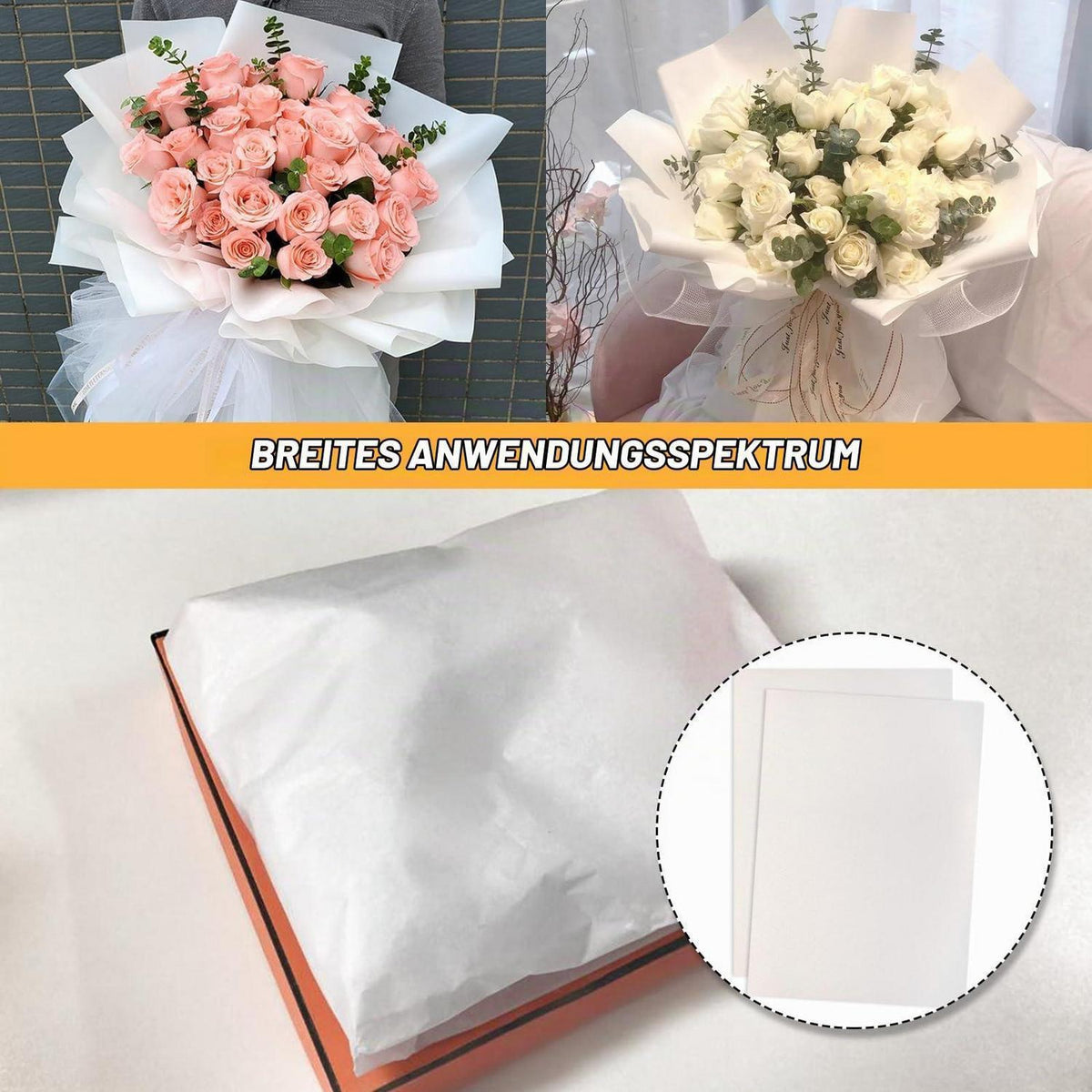 Seidenpapier Weiß Glitzer 20 Blatt 70x50cm Geschenkpapier