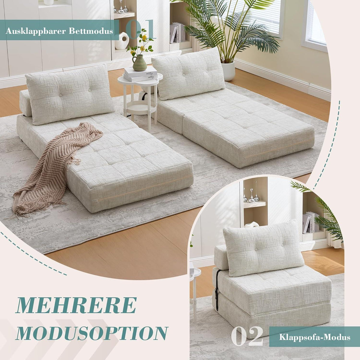 Klappbares Schlafsofa mit Kissen | Boneless Couch für Wohnzimmer