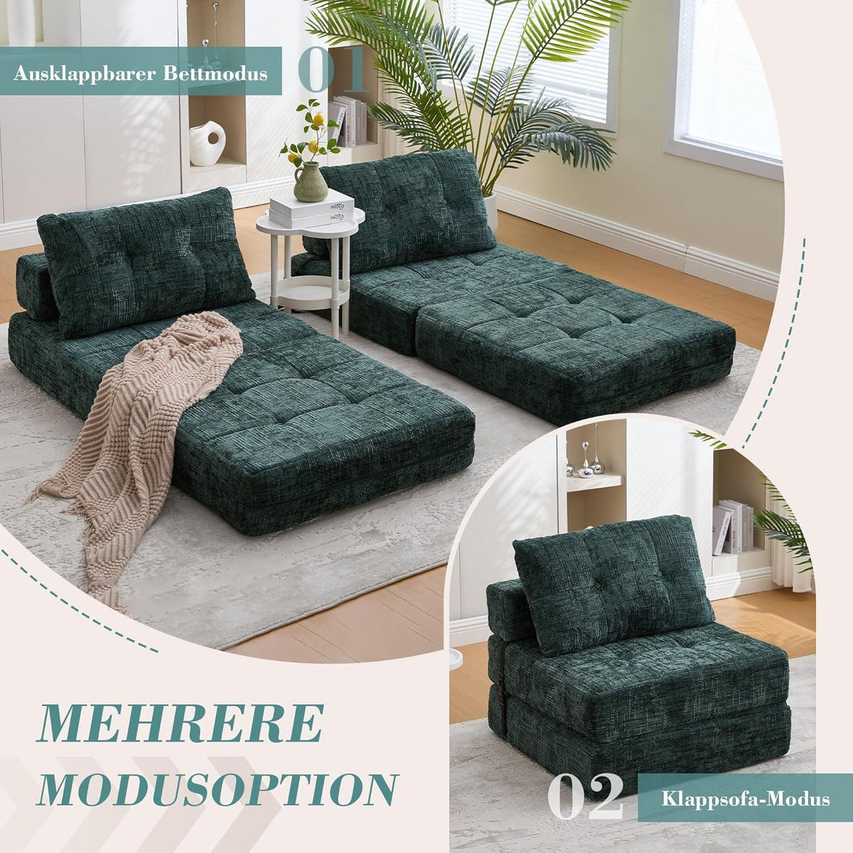 Klappbares Schlafsofa Smaragd – Komfortables Boneless Sofa ohne Montage