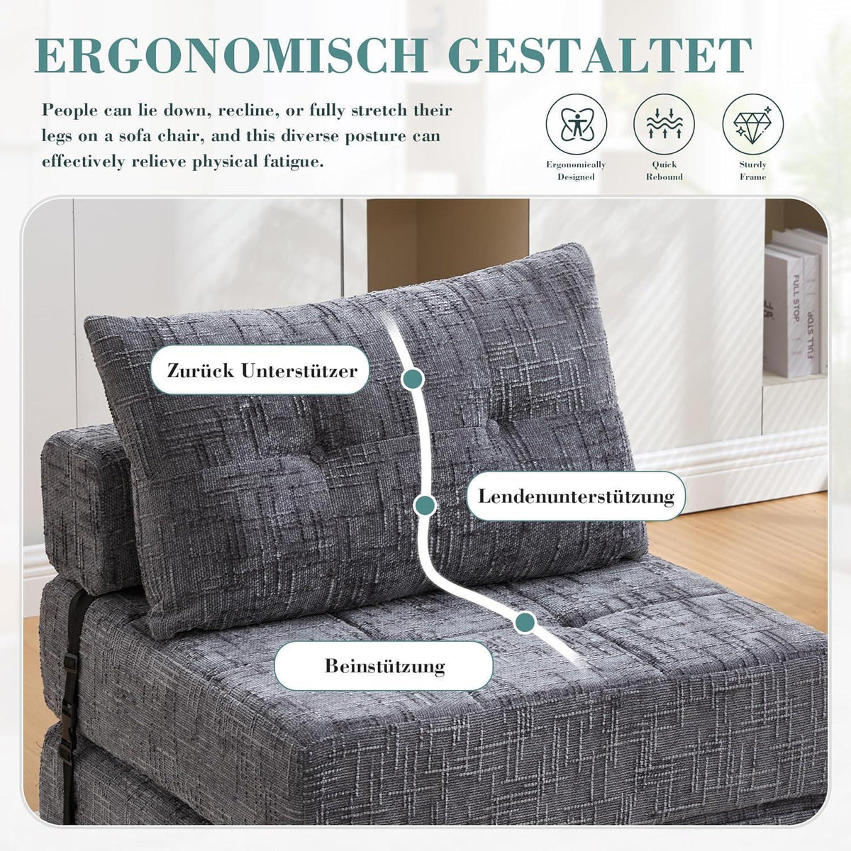 Klappbares Schlafsofa mit Kissen – Grau, Komfort & Platzsparend