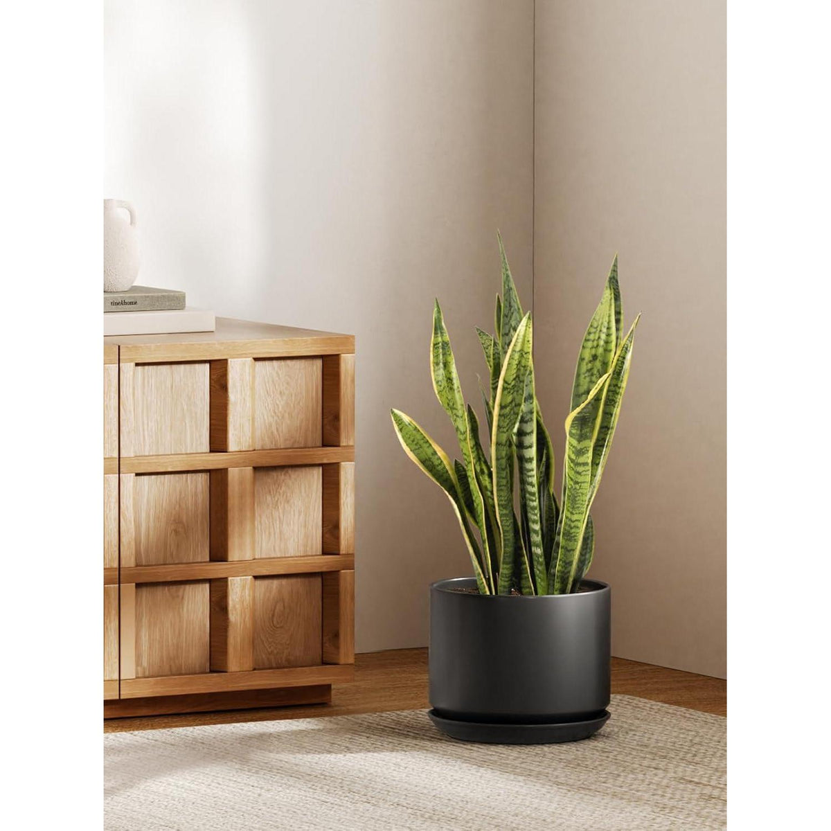 Keramik Blumentopf 25cm mit Untersetzer & Drainageloch, Schwarz