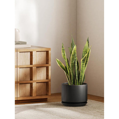 Keramik Blumentopf 25cm mit Untersetzer & Drainageloch, Schwarz