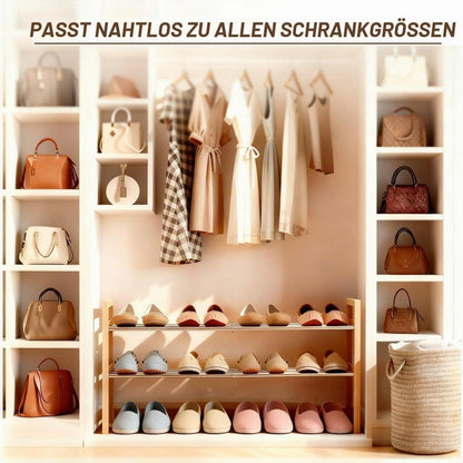 Holz Schuhregal Eiche 2-stöckig, Erweiterbar & Platzsparend