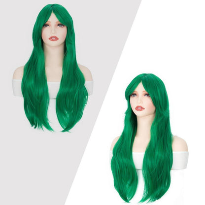 Grüne Damen Perücke mit Pony, 70 cm, gewellt & lockig
