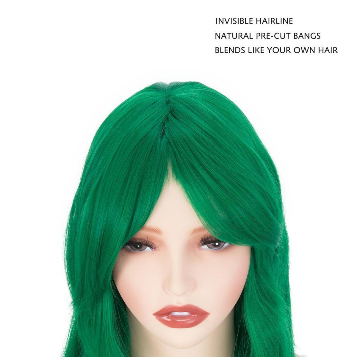 Grüne Damen Perücke mit Pony, 70 cm, gewellt & lockig