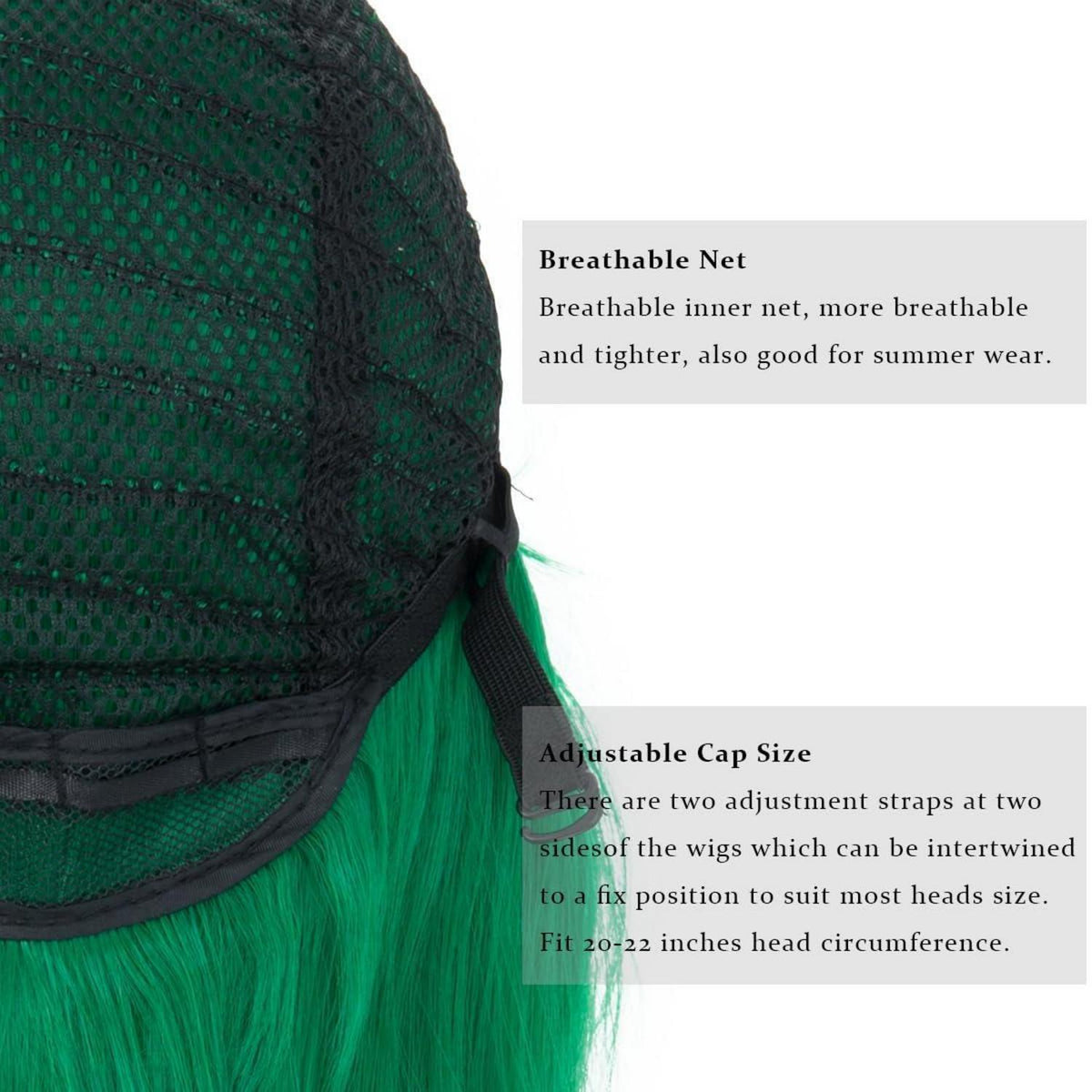 Grüne Damen Perücke mit Pony, 70 cm, gewellt & lockig