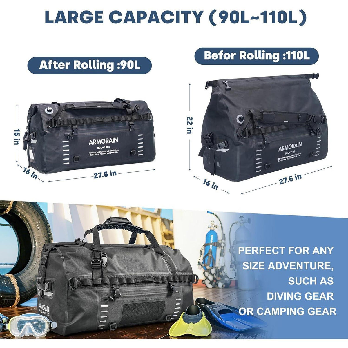 Wasserdichte Reisetasche 90-110L für Motorrad, Auto & Boot