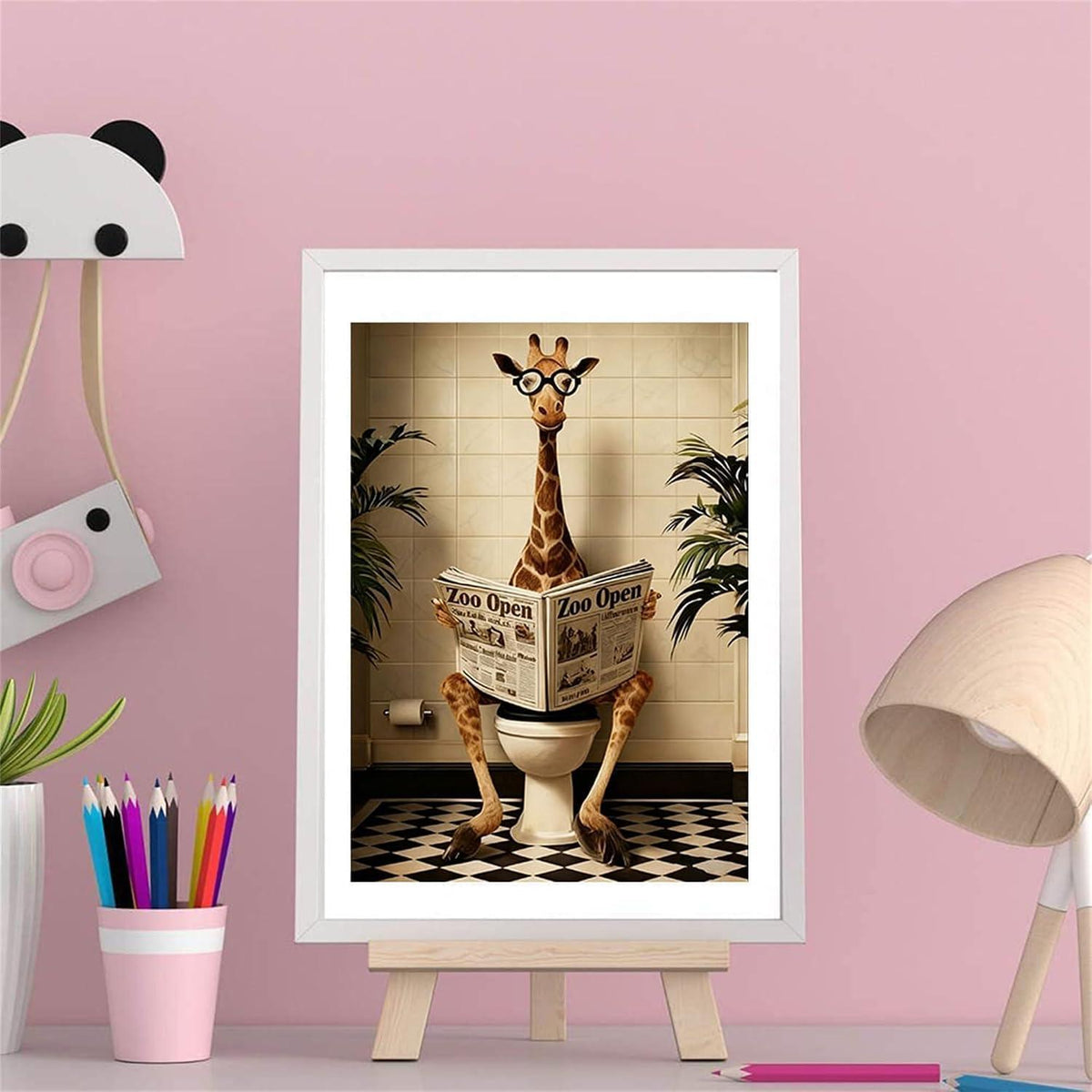 Malen nach Zahlen Giraffe mit Rahmen – DIY Badezimmer Deko