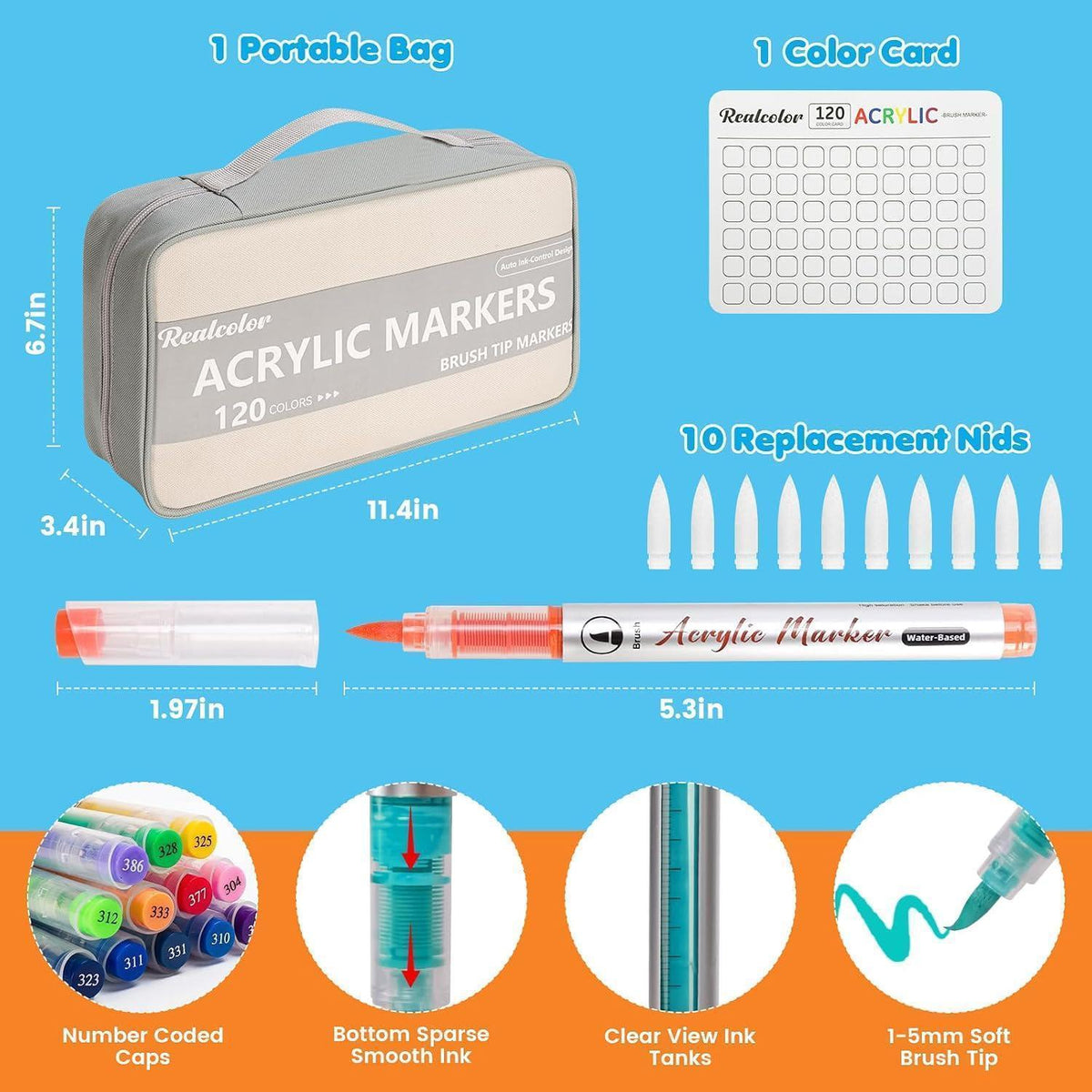 120 Acrylfarbmarker Set mit Pinselspitze – Vielseitig & Geschenkidee