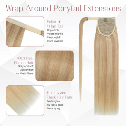 Echthaar Pferdeschwanz Extension 40cm #18/613 Aschblond