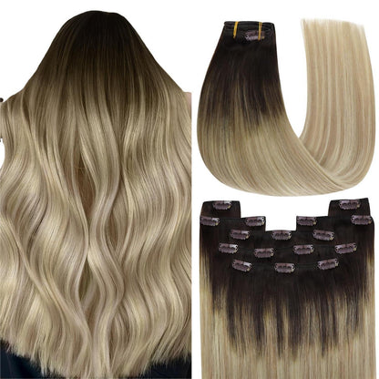 Clip-in Echthaar Extensions Braun Balayage 55cm