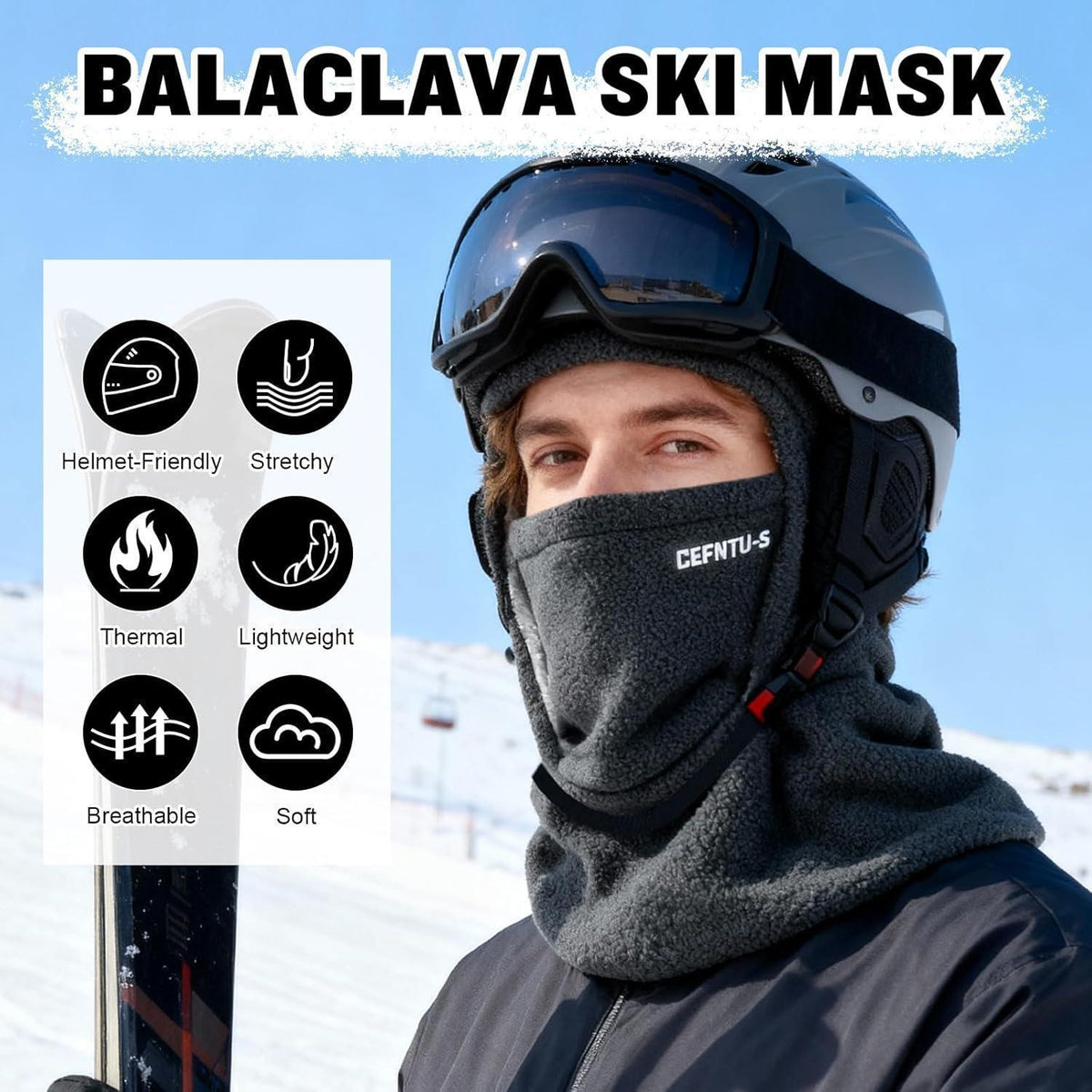 Sturmhaube Winter Mütze Fleece Skimaske für Herren Damen Dunkelgrau