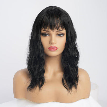 Schwarze Wellenperücke 40cm – Natürlicher Look & Hitzebeständig