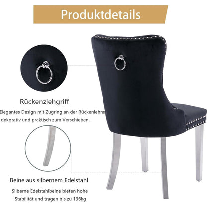 Samt Esszimmerstühle 4er Set mit Edelstahlbeinen Schwarz