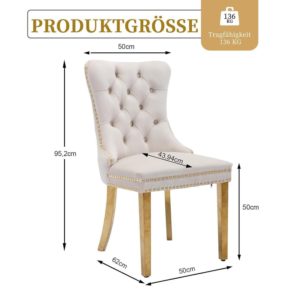 Samt Esszimmerstühle 6er Set mit goldenen Beinen