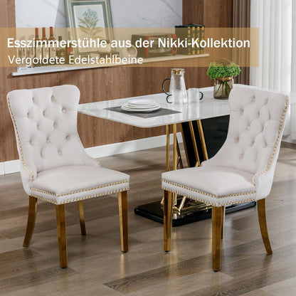 Samt Esszimmerstühle 6er Set mit goldenen Beinen
