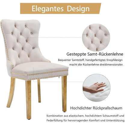 Samt Esszimmerstühle 6er Set mit goldenen Beinen