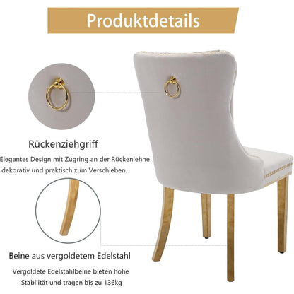 Samt Esszimmerstühle 6er Set mit goldenen Beinen