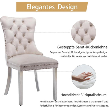Samt Esszimmerstühle 4er Set mit Edelstahlbeinen – Beige