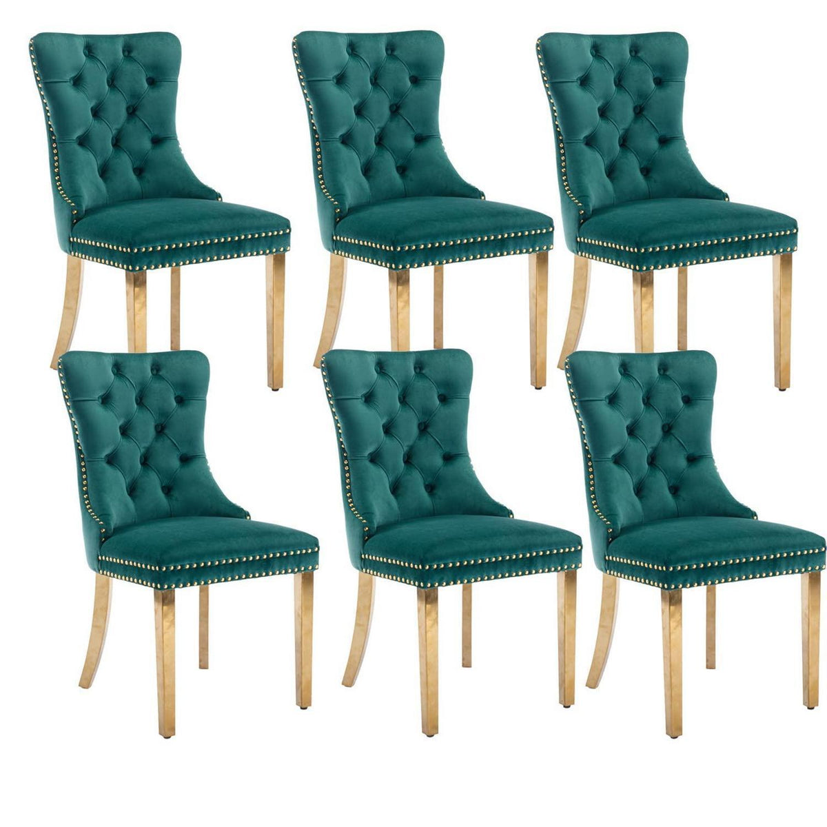 Samt Esszimmerstühle 6er Set mit goldenen Beinen