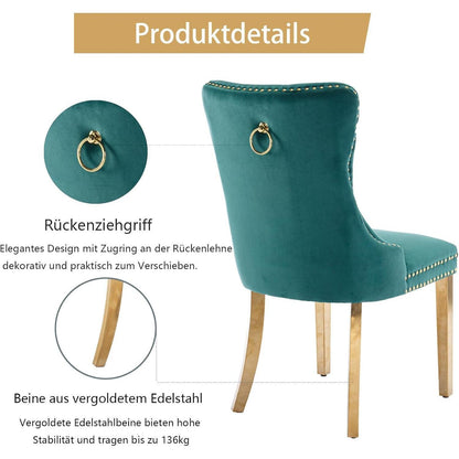 Samt Esszimmerstühle 6er Set mit goldenen Beinen