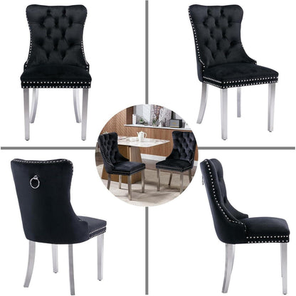 Samt Esszimmerstühle 2er Set mit Edelstahlbeinen Schwarz