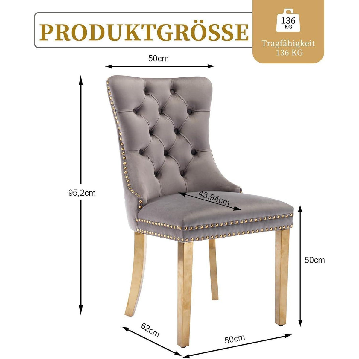Samt Esszimmerstühle 6er Set mit goldenen Beinen
