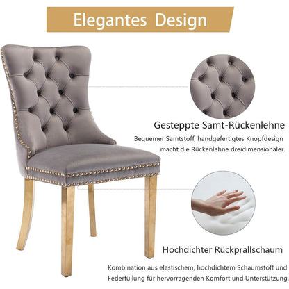 Samt Esszimmerstühle 6er Set mit goldenen Beinen
