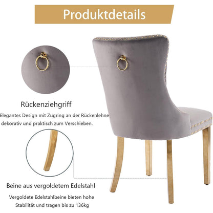 Samt Esszimmerstühle 6er Set mit goldenen Beinen