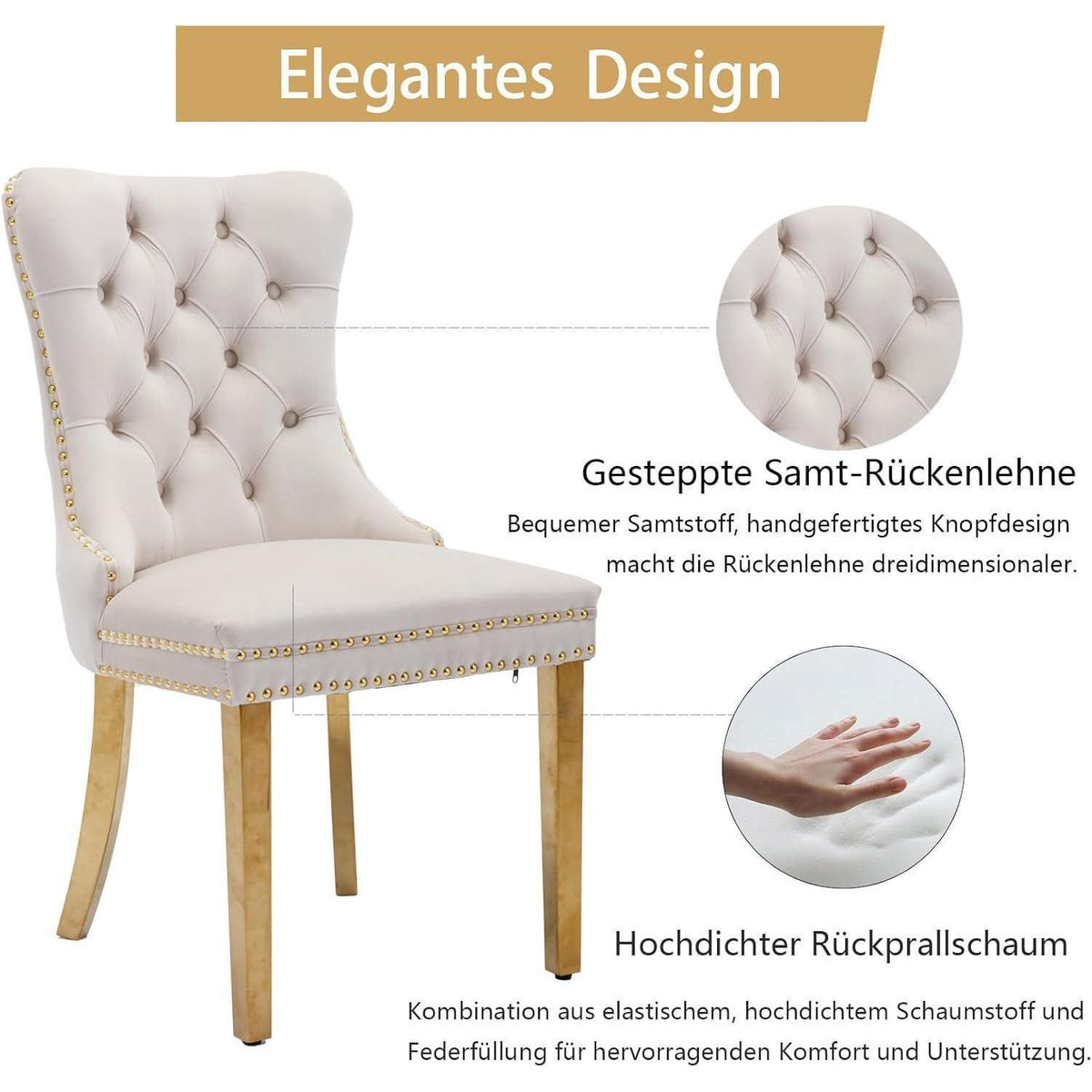 Samt Esszimmerstühle 2er Set mit goldenen Beinen