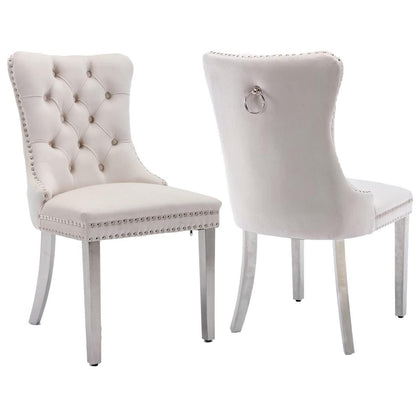 Gepolsterte Esszimmerstühle 2er-Set, Beige mit Edelstahlbeinen