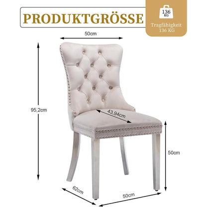 Gepolsterte Esszimmerstühle 2er-Set, Beige mit Edelstahlbeinen
