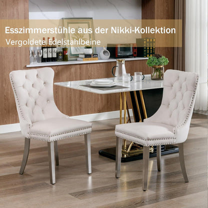 Gepolsterte Esszimmerstühle 2er-Set, Beige mit Edelstahlbeinen