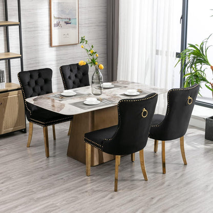 Samt Esszimmerstühle 6er Set mit goldenen Beinen