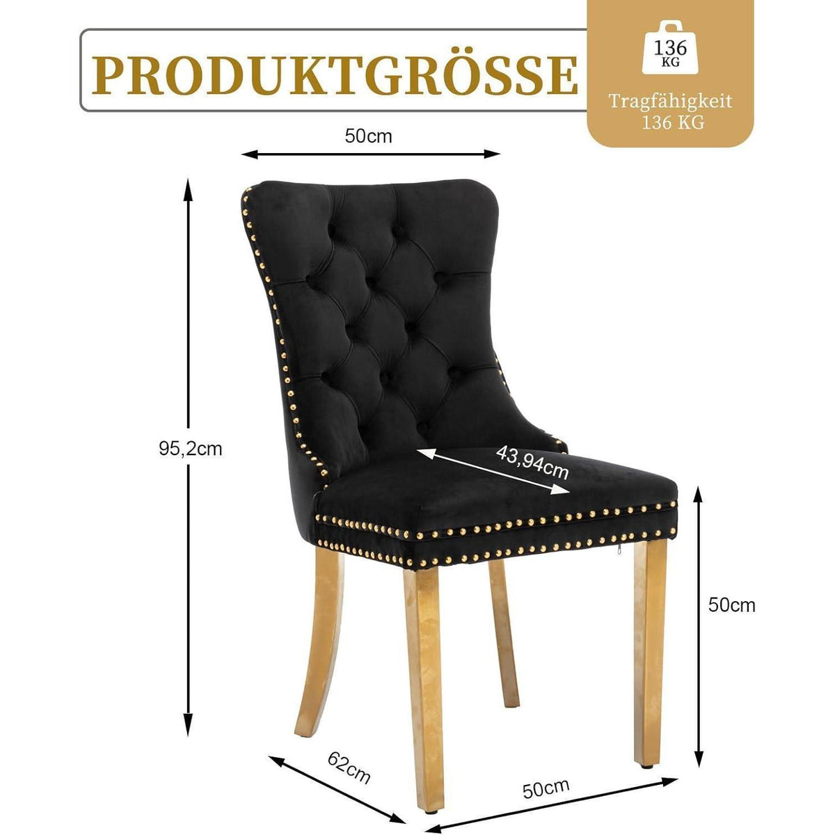 Samt Esszimmerstühle 6er Set mit goldenen Beinen