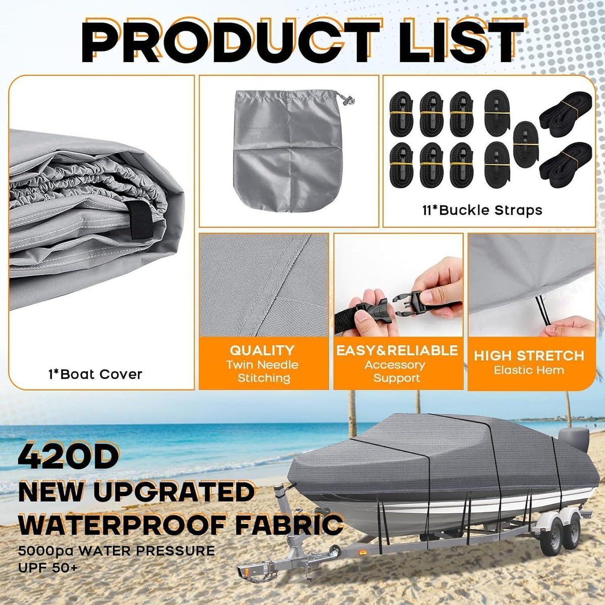 Bootsplane Wasserdicht 20-22ft – Abdeckplane für V-Rumpf Boote