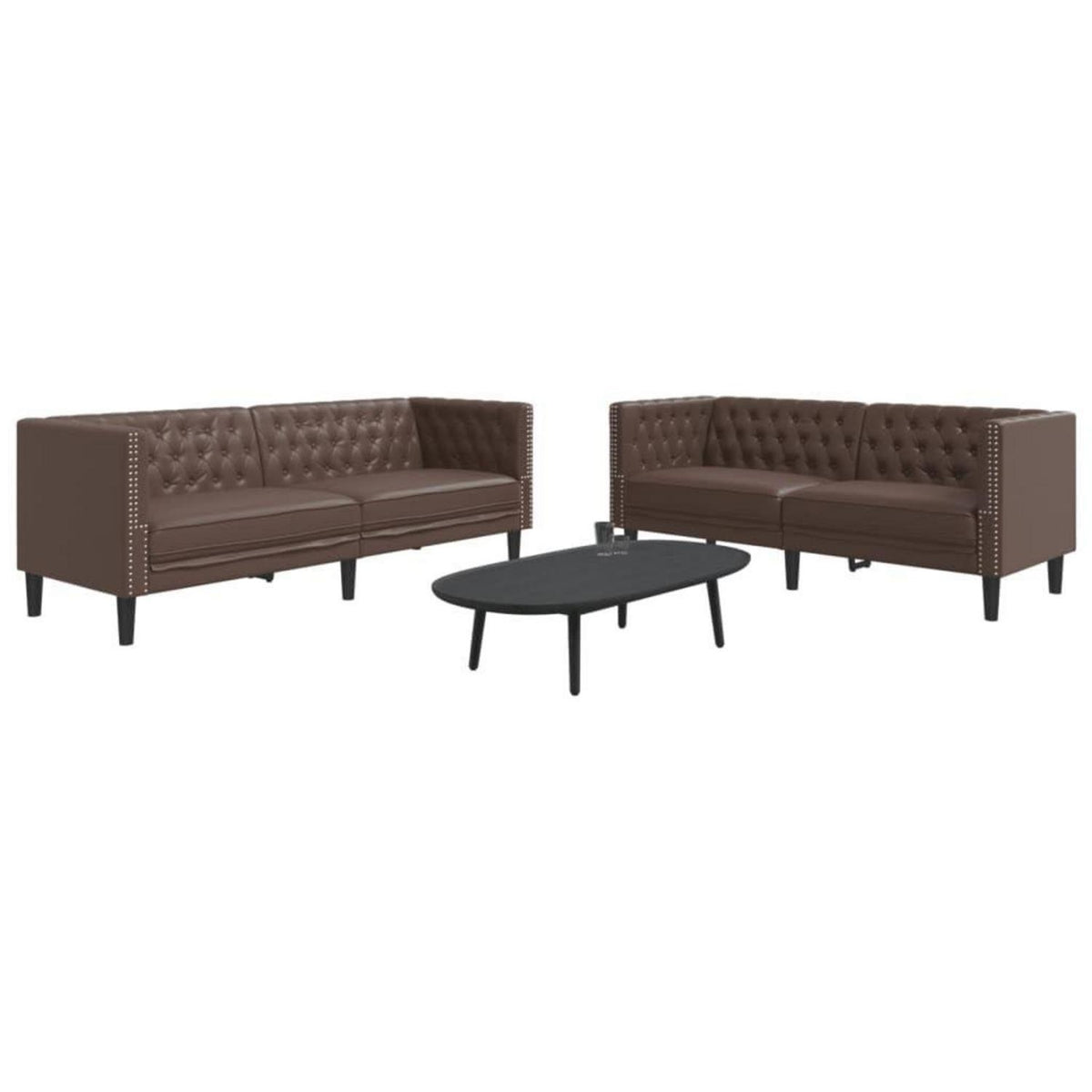 Chesterfield Sofa 2-Sitzer + 3-Sitzer Braun Kunstleder