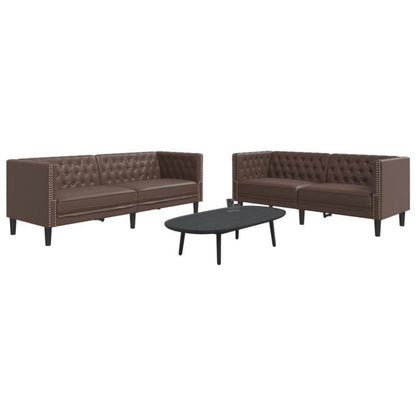 Chesterfield Sofa 2-Sitzer + 3-Sitzer Braun Kunstleder